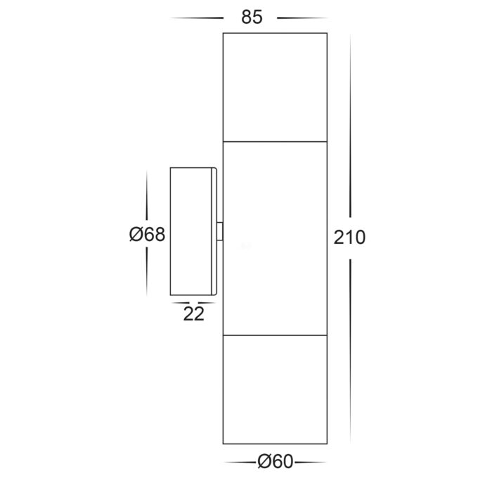 HV1027GU10T - Tivah Black TRI Colour Up & Down Wall Pillar Light - Image 3
