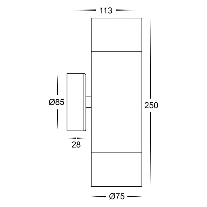 HV1028T - Maxi Tivah 316 Stainless Steel and Black TRI Colour Up & Down Wall Pillar Lights - Image 3