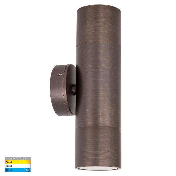 HV1095T - Tivah Antique Brass TRI Colour Up & Down Wall Pillar Lights