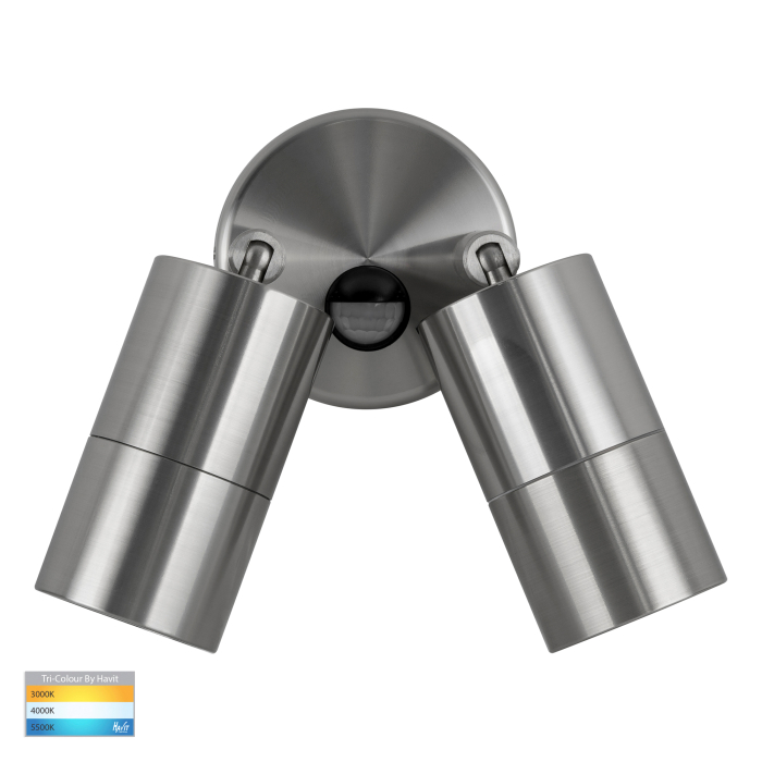 HV1305T-PIR - Tivah 316 Stainless Steel TRI Colour Double Adjustable Wall Pillar Lights