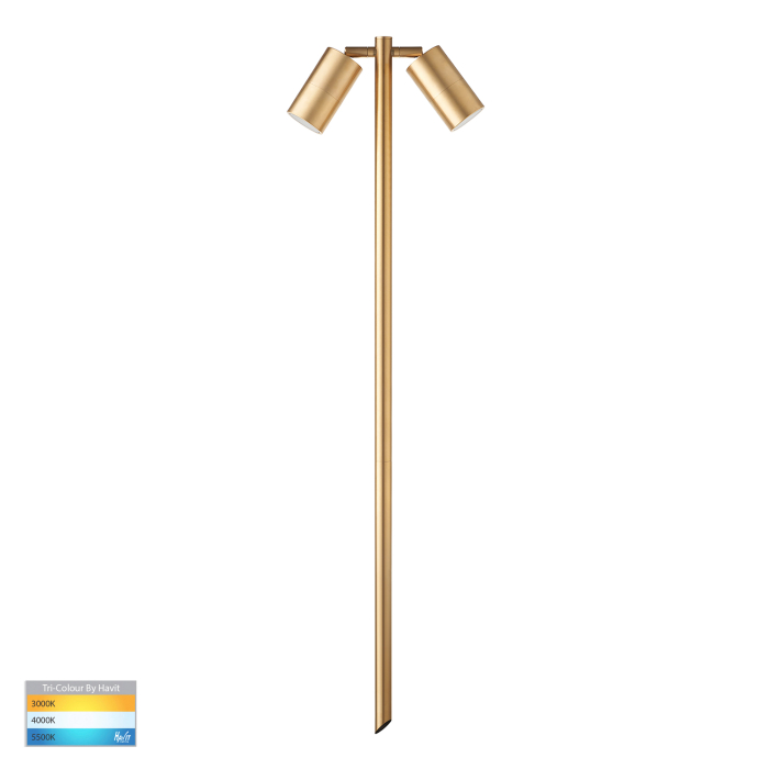 HV1405T-BR - Tivah soild Brass TRI Colour Double Adjustable LED Bollard Spike Light
