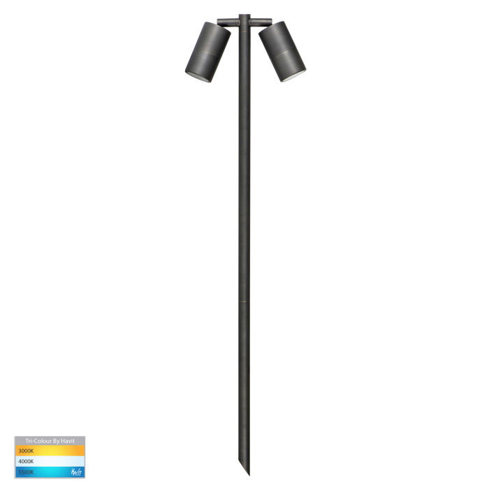 HV1405T-AB - Tivah Antique Brass TRI Colour Double Adjustable LED Bollard Spike Light