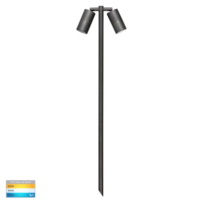 HV1405T-AB - Tivah Antique Brass TRI Colour Double Adjustable LED Bollard Spike Light