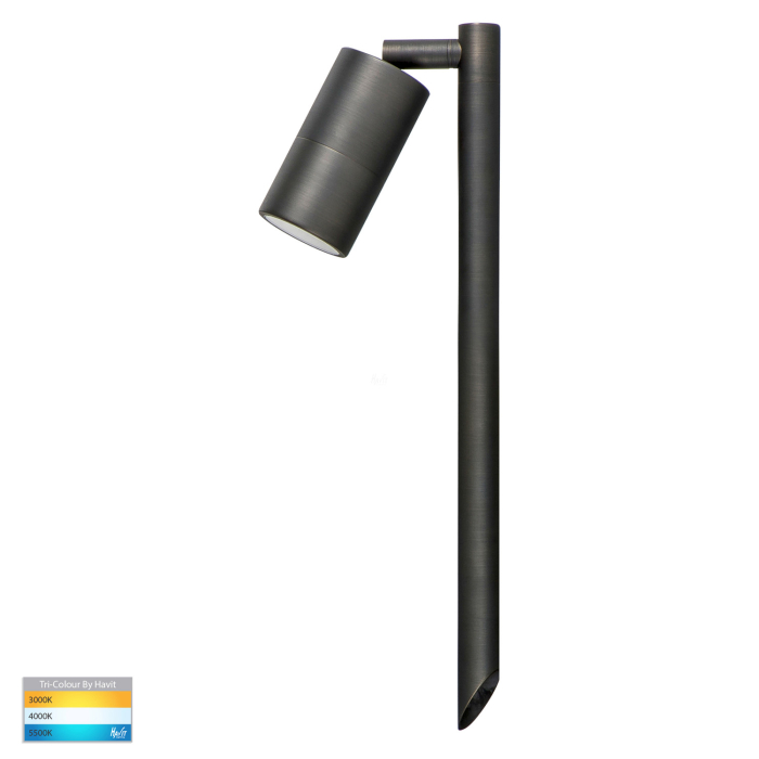 HV1407T-AB - Tivah Antique Brass TRI Colour Double Adjustable LED Bollard Spike Light