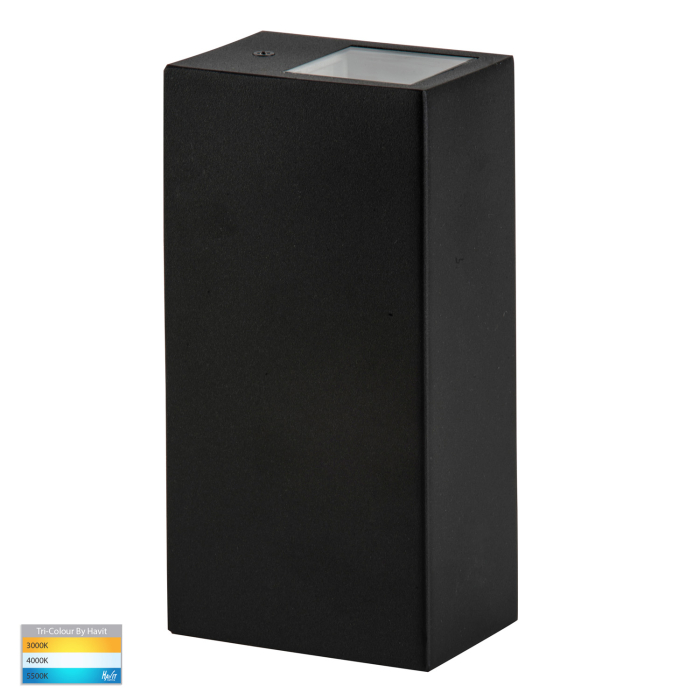 HV3633T-BLK - Veldi Stainless Steel, Poly Powder Coated Black And White TRI Colour Up & Down Wall Light