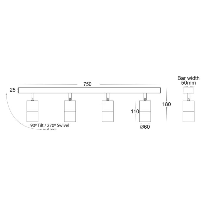 HV4001T-4-WHT - Tivah White 4 Light TRI Colour LED Bar Lights - Image 3